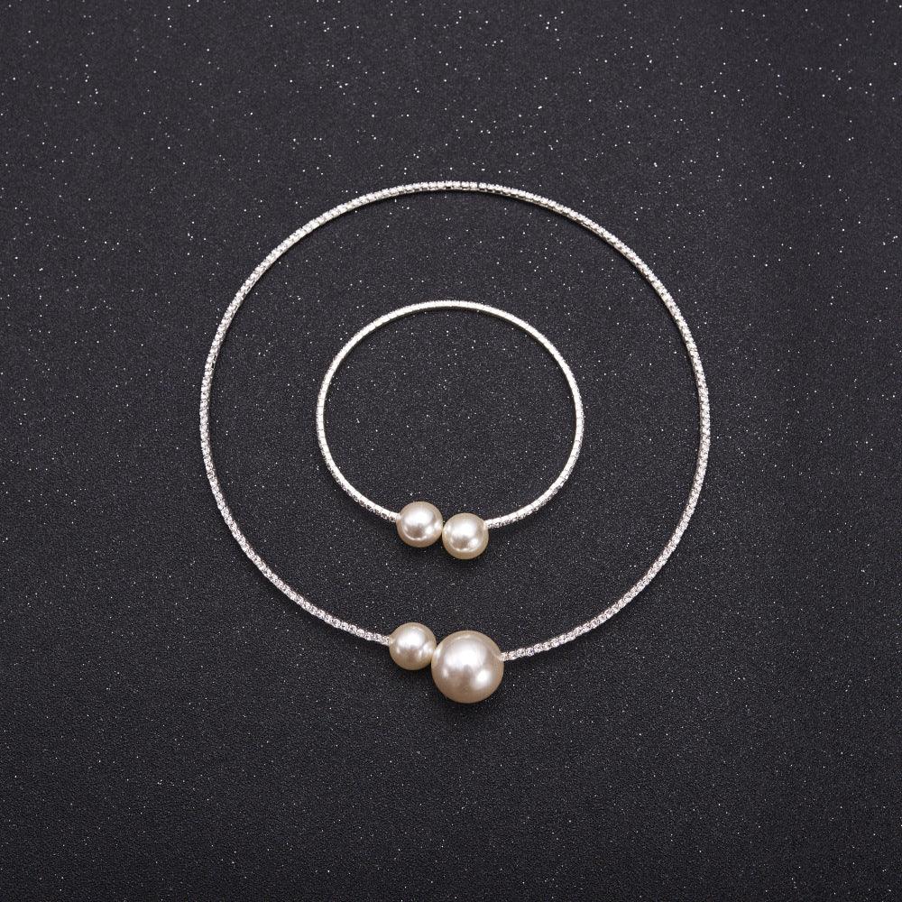 Bridal crystal pearl diamond drill collar adjustable two piece