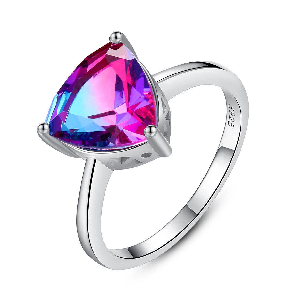 S925 Sterling Silver Rainbow Stone Jewelry Ring
