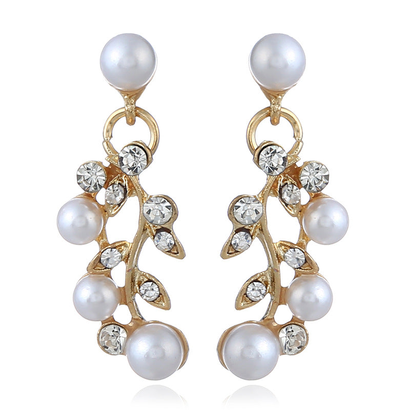 sweet temperament pearl diamond earrings necklace bride set