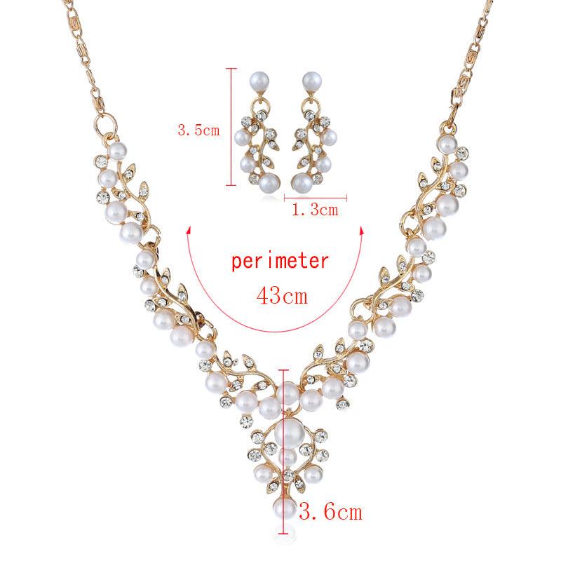 sweet temperament pearl diamond earrings necklace bride set
