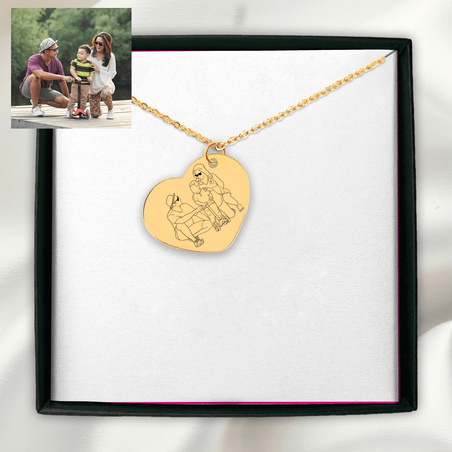 Custom Line Art Portrait Heart Necklace