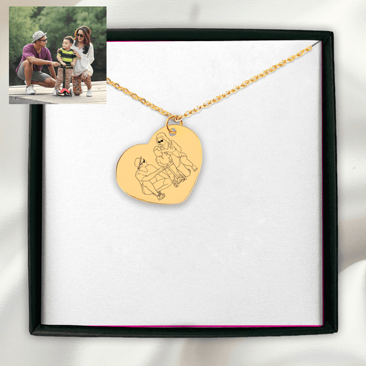 Custom Line Art Portrait Heart Necklace