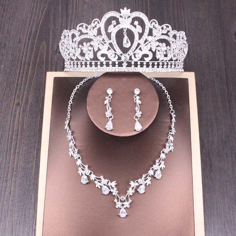 Rhinestone Crown Necklace Set Wedding Accessories