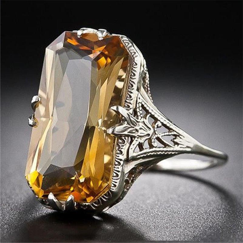 Citrine Hollow Carved Ring