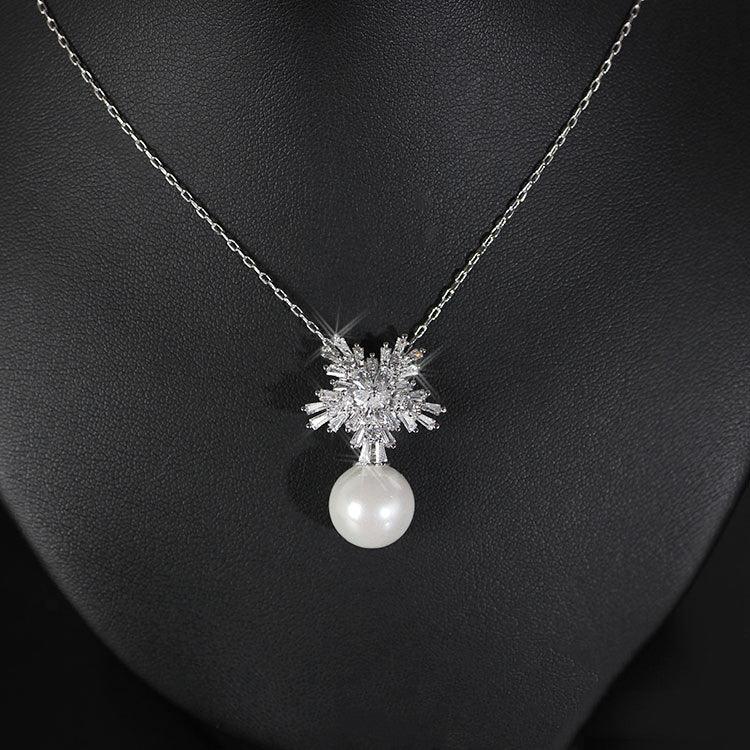 Luxury high-grade bridal pearl necklace earrings set with zircon