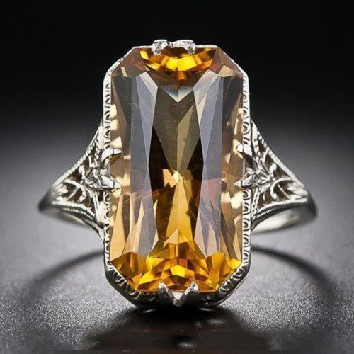 Citrine Hollow Carved Ring