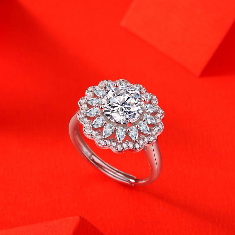 S925 Silver Moissanite Ring Flowers Female New Trendy Ring
