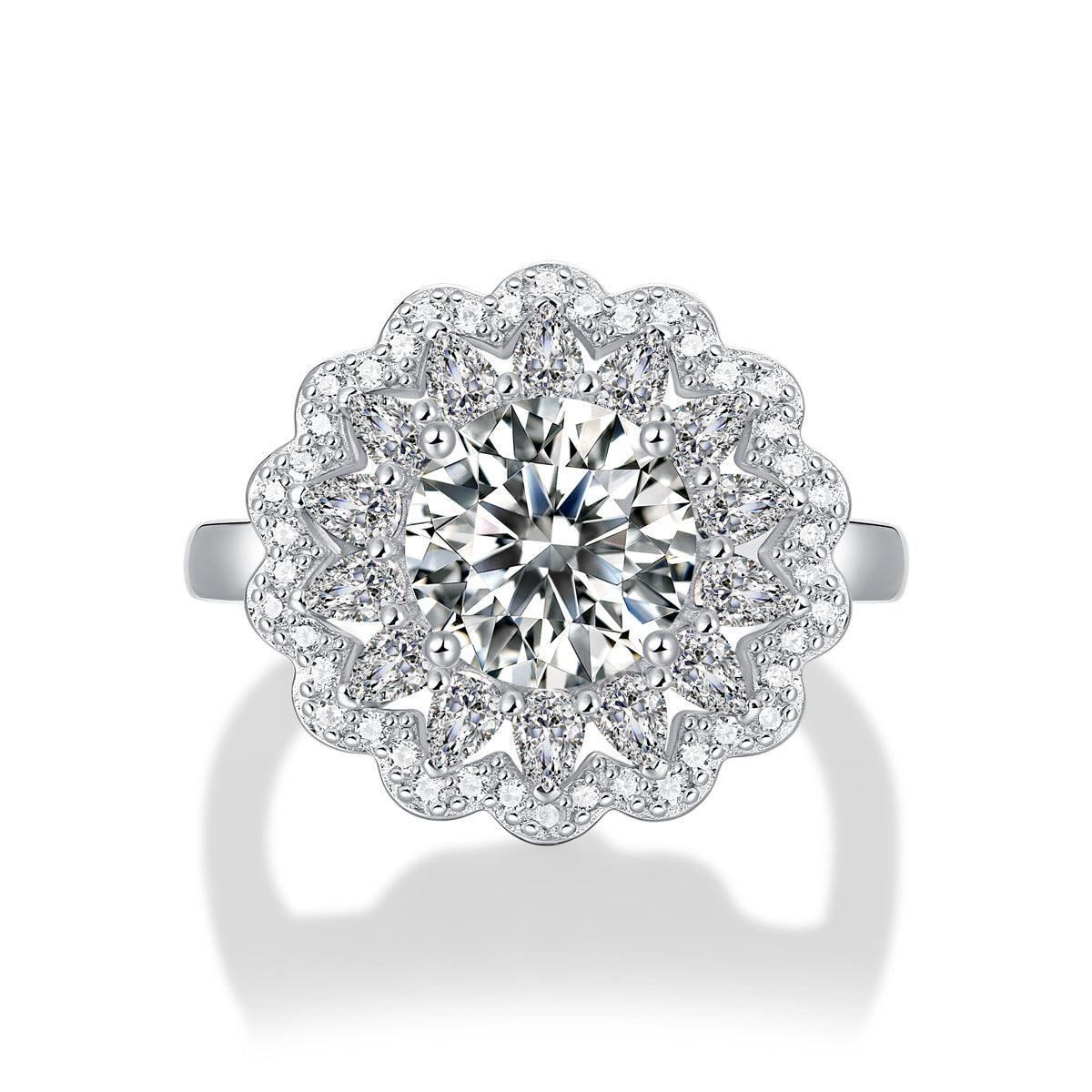 S925 Silver Moissanite Ring Flowers Female New Trendy Ring