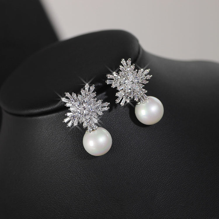Luxury high-grade bridal pearl necklace earrings set with zircon