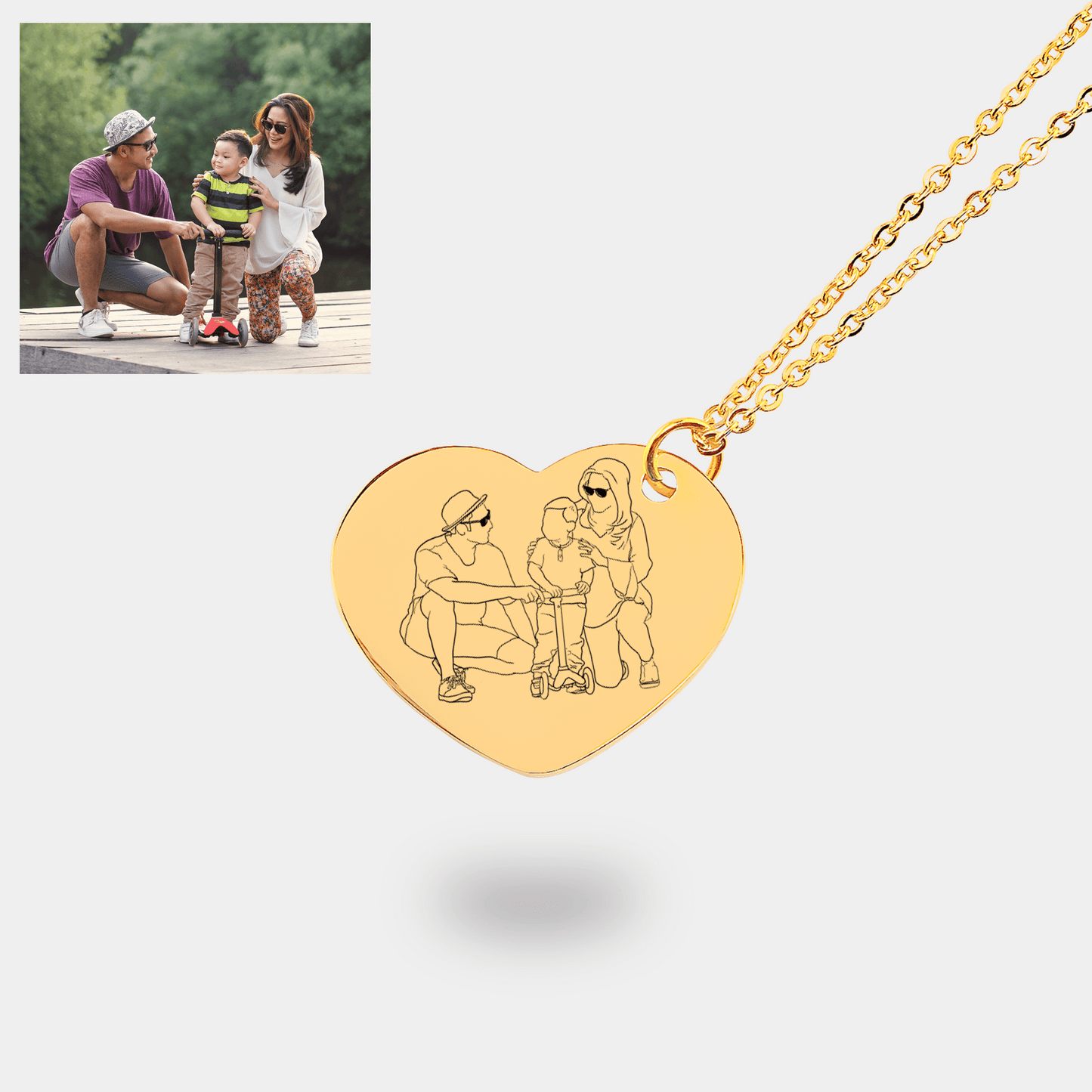 Custom Line Art Portrait Heart Necklace