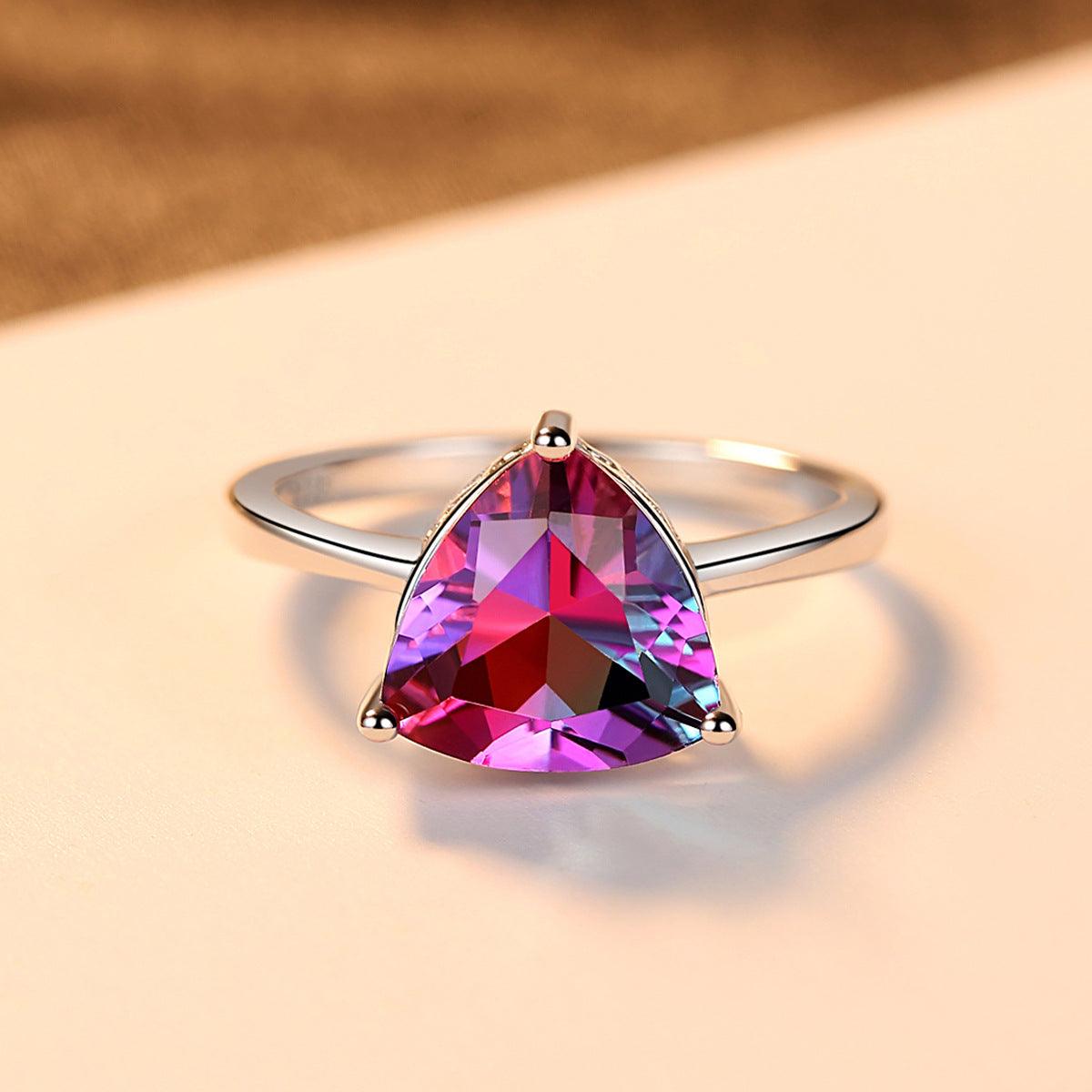 S925 Sterling Silver Rainbow Stone Jewelry Ring