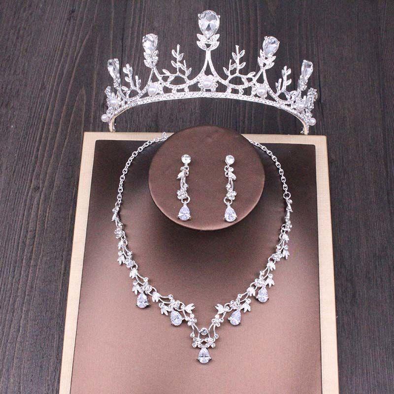 Rhinestone Crown Necklace Set Wedding Accessories