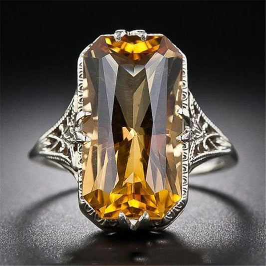 Citrine Hollow Carved Ring