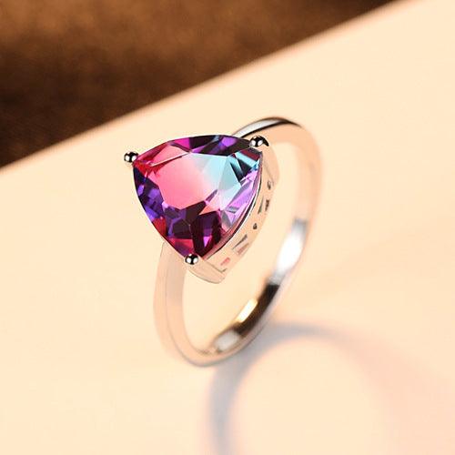 S925 Sterling Silver Rainbow Stone Jewelry Ring