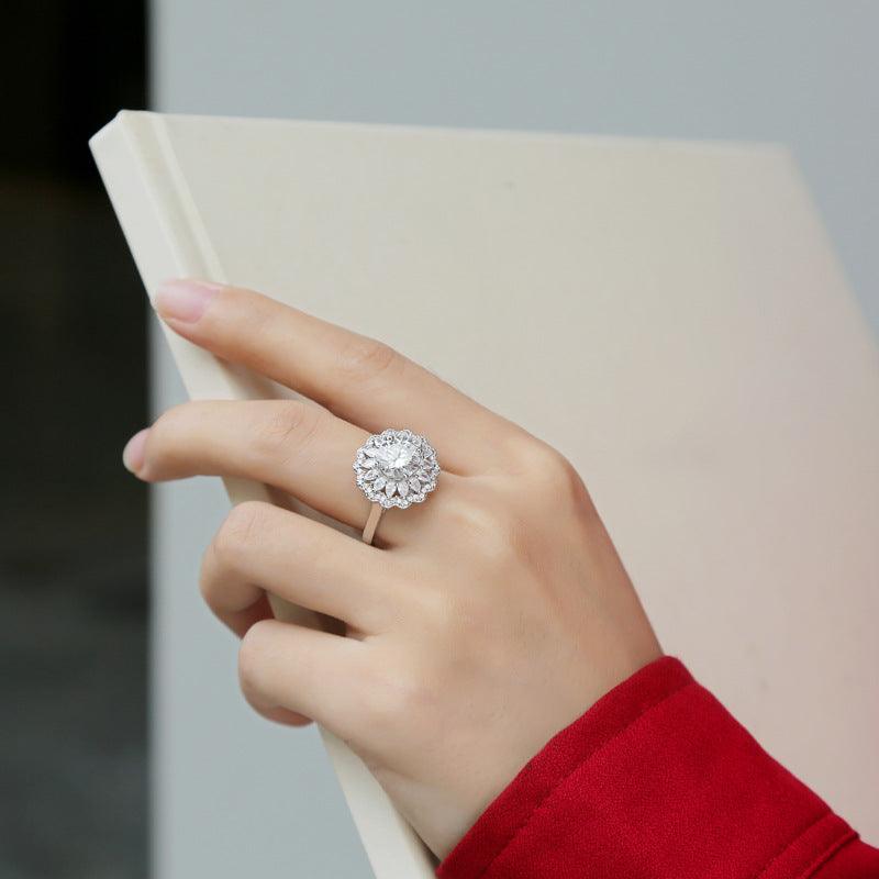 S925 Silver Moissanite Ring Flowers Female New Trendy Ring