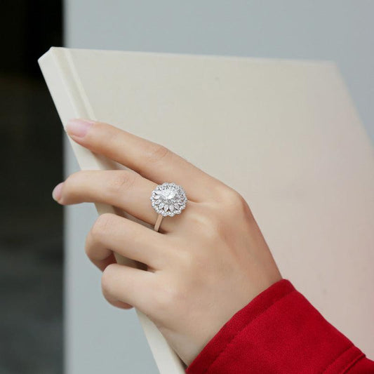 S925 Silver Moissanite Ring Flowers Female New Trendy Ring