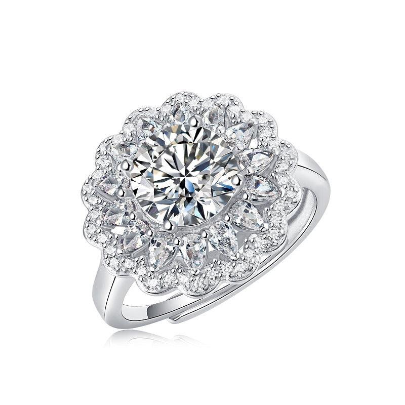 S925 Silver Moissanite Ring Flowers Female New Trendy Ring
