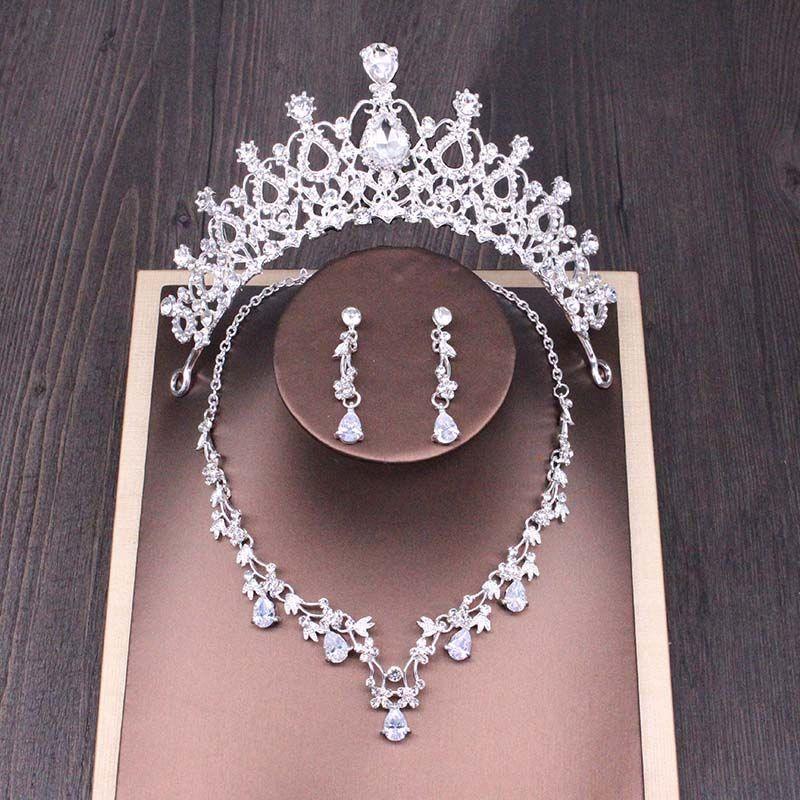 Rhinestone Crown Necklace Set Wedding Accessories