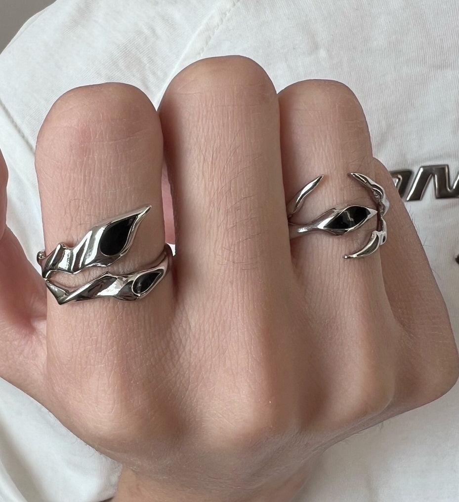 Irregular Shaped Black Onyx Metal Ring Street Tide Special-interest Design High Sense unisex