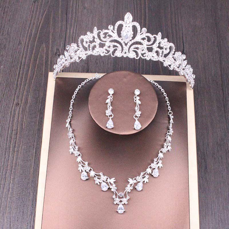 Rhinestone Crown Necklace Set Wedding Accessories