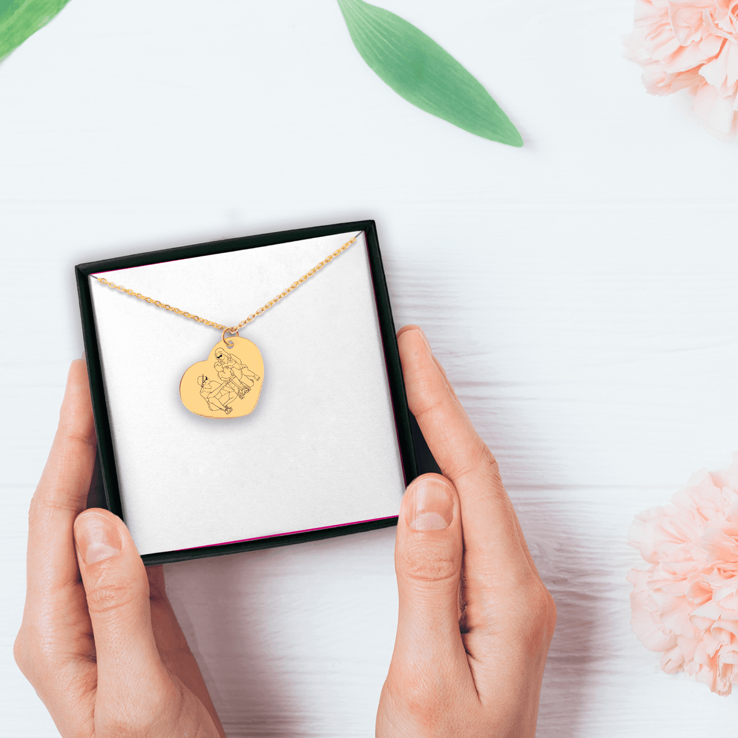 Custom Line Art Portrait Heart Necklace