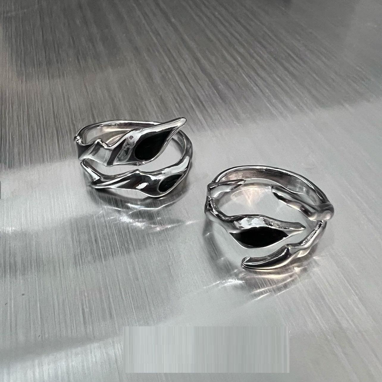 Irregular Shaped Black Onyx Metal Ring Street Tide Special-interest Design High Sense unisex