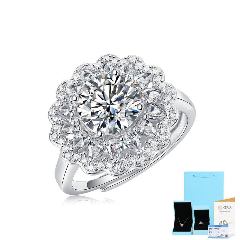 S925 Silver Moissanite Ring Flowers Female New Trendy Ring