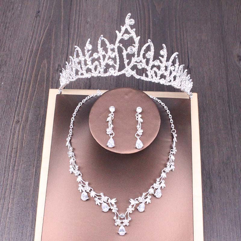 Rhinestone Crown Necklace Set Wedding Accessories