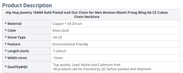 Gold Plated Iced Out Chain for Men and Women Cuban Chain Necklace