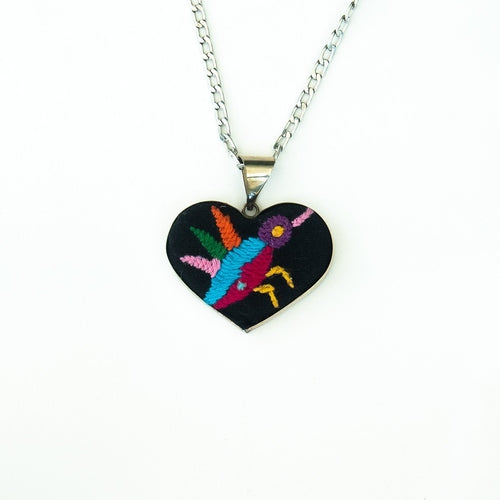 Tenango de Doria Embroidered Heart Necklace.