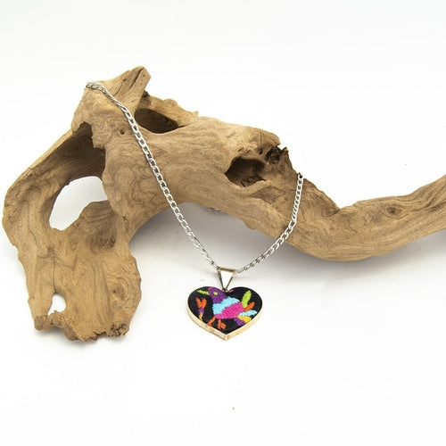 Tenango de Doria Embroidered Heart Necklace.