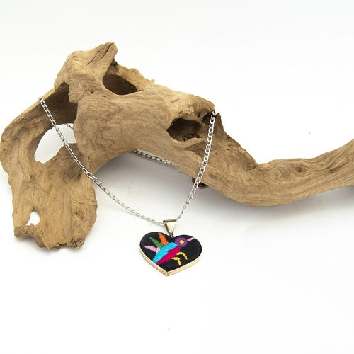 Tenango de Doria Embroidered Heart Necklace.