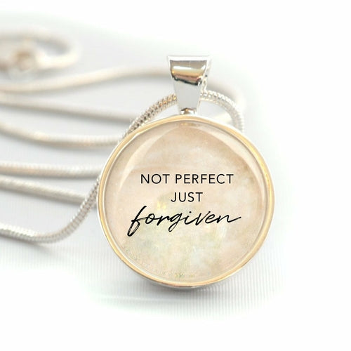 "Not Perfect, Just Forgiven" Silver-Plated Christian Pendant Necklace
