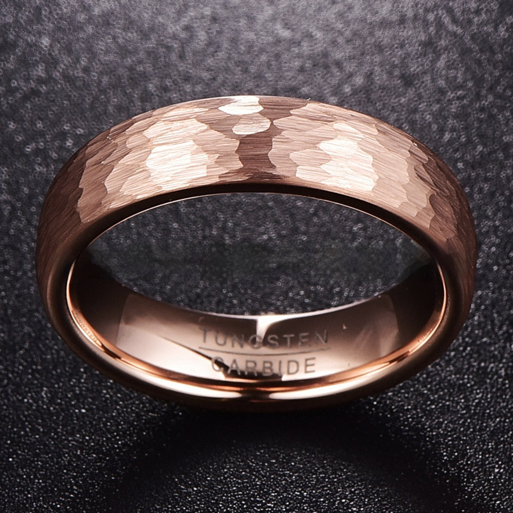Wide Rose Gold Carved Men Ring