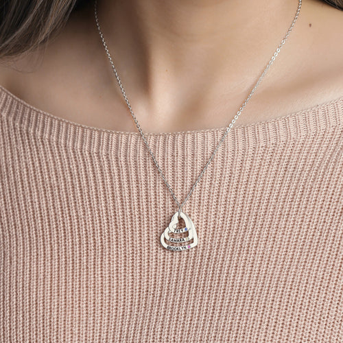 Customable Name Necklace With Birthstones + Heart Necklace