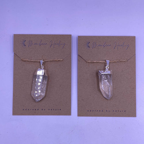 Clear Quartz Rough Cut Silver Electro- Plated Pendant